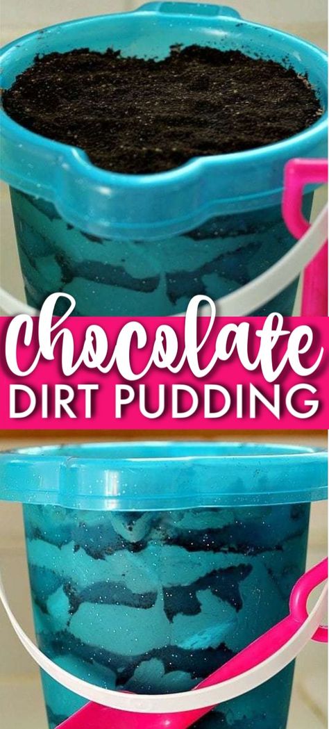 Chocolate Dirt Pudding is no-bake, delicious, and fun for any occasion. This Oreo dirt pudding recipe with chocolate pudding is a crowd favorite. Serve it in a bucket for added effect! | persnicketyplates.com #nobakedessert #nobake #pudding #oreo #dessert #easyrecipe Dirt Pudding For A Crowd, Pudding Oreo Dessert, Oreo Dirt Dessert, Dirt Pudding Recipe, Dirt Cakes, Dirt Cups Dessert, Dirt Pudding Recipes, Pudding Oreo, Oreo Dirt Pudding