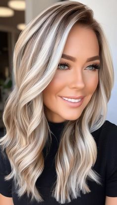 Blond And Platinum Highlights, Womens Hair Highlights Blonde, Blonde Fall Transition Hair, Hair Color Ideas With Peekaboos, Platinum Blonde Hair With Light Brown Lowlights, Blonde For Gray Hair, Blond Hair With Dark Lowlights, Dramatic Hair Color For Blondes, Fall Womens Hair Color