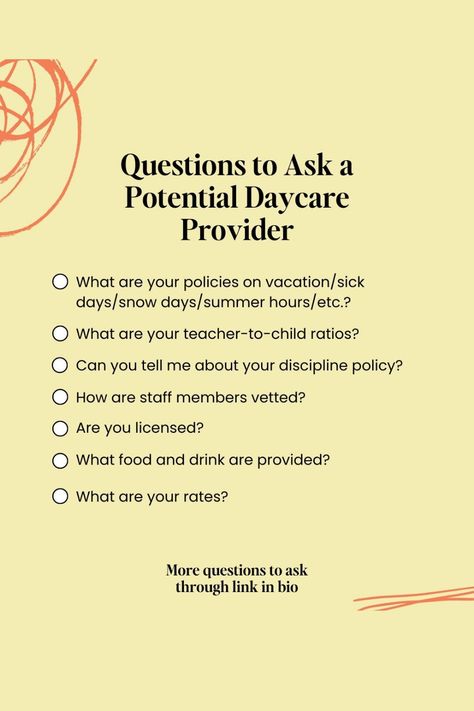 Questions to ask a potential daycare provider #parenting #parentingquotes #parentinghacks #parentingadvice #parentingtips Questions To Ask Daycare, Starting A Daycare, Summer Hours, Daycare Providers, Baby Sitting, Home Daycare, Day Care, Parenting Quotes, Questions To Ask