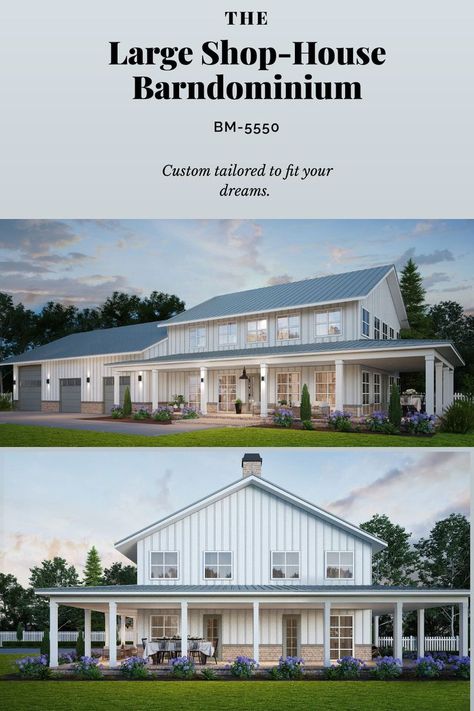 House Barndominium, House Wrap Around Porch, Metal Building House Plans, Steel Building Homes, Barn Homes Floor Plans, Barndominium Plans, Barn House Design, Barn Style House Plans, Home Design Floor Plans