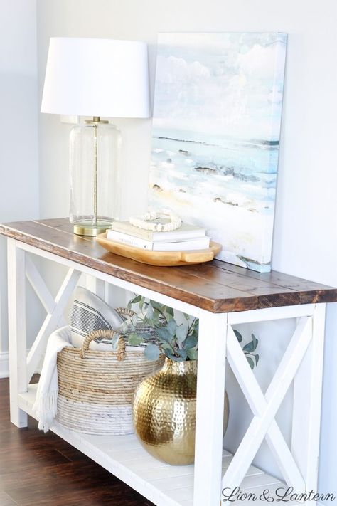 Easy Coastal Entryway Styling & Coastal Decor Roundup - Caitlin Marie Design Entryway Styling, Farmhouse Coastal Decor, Coastal Entryway, Entryway Style, Coastal Farmhouse Decor, White Console Table, Farmhouse Coastal, Farmhouse Entryway, Coastal Living Rooms