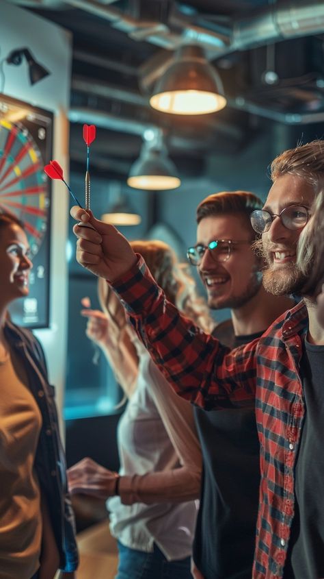 Dart Game Triumph: A group of friends enjoying a fun game of darts in a vibrant bar setting. #friends #darts #bar #fun #game #aiart #aiphoto #stockcake ⬇️ Download and 📝 Prompt 👉 https://ayr.app/l/vh3s Darts Game, Friends Enjoying, Bar Setting, A Group Of Friends, Music For You, Group Of Friends, Bar Set, Free Music, Book Of Life