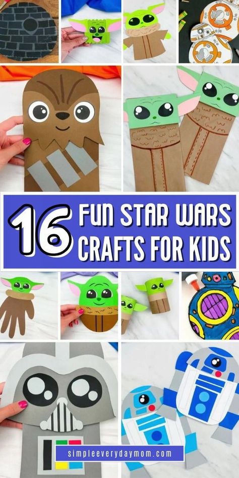 Stars Wars is classic and we’re sure it’s not going away any time soon! With Disney+, kids and parents can both find age appropriate Star Wars shows and movies to entertain at the push of the button. If your kids love Star Wars, then they’ll want to do one of these Star Wars crafts for kids! These DIY Kids crafts are easy, fun, and great for doing any day of the year or for May the 4th! Find your favorites and save these star wars activities for kids. May The 4th Crafts For Kids, Star Wars Art For Kids, Star Wars Activities For Kids, Star Wars Crafts For Kids, Star Wars Kids Crafts, Star Wars Diy Crafts, Diy Star Wars Gifts, Star Wars Craft, Star Wars Activities