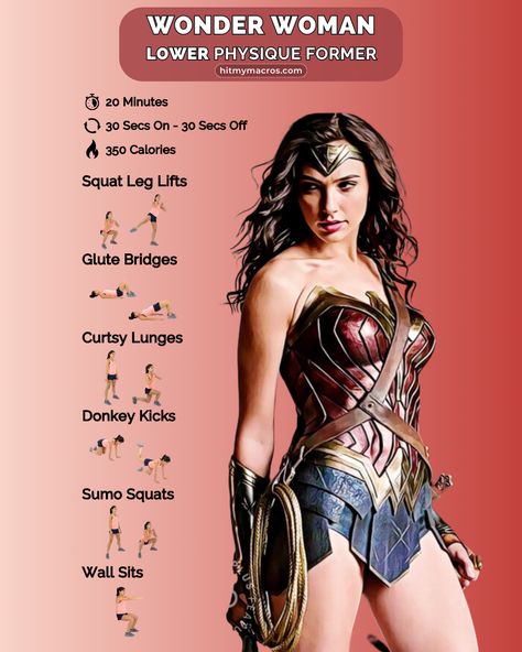 Unleash your inner Wonder Woman with our At-Home Lower Physique Former workout! 💪 Sculpt strong, toned legs and glutes with this empowering routine designed for women. Transform into your own superhero at home and conquer your fitness goals! 💥 Save this pin and let's build legacies together! #WonderWomanWorkout #AtHomeWorkouts #EmpowerYourPhysique Wonder Woman Workout, Macro Meal Planner, Seated Hamstring Stretch, Tricep Stretch, Dumbbell Bicep Curl, Plank Shoulder Taps, Planner Workout, Squat Hold, Macro Calculator