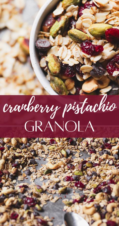 Pistachio Granola, Granola Snacks, Healthy Snack Recipes, Homemade Cereal, Homemade Granola Healthy, Granola Recipe Healthy, Granola Recipe Homemade, Cranberry Pistachio, Granola Breakfast