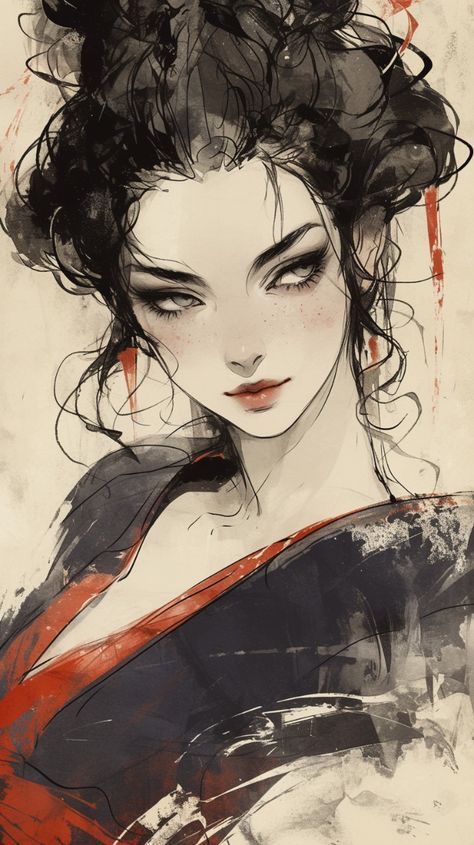 China Wallpaper, 얼굴 드로잉, Geisha Art, Female Art Painting, Digital Art Anime, Maleficent, Art Inspiration Drawing, Art Abstrait, Art Drawings Sketches