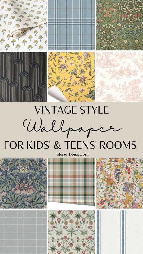 Vintage Inspired Wallpaper, Vintage Peel And Stick Wallpaper, Kids Playroom Wallpaper, Girls Wallpaper Bedroom, Cute Vintage Wallpaper, Where To Buy Wallpaper, Vintage Playroom, 50s Wallpaper, Blue Playroom