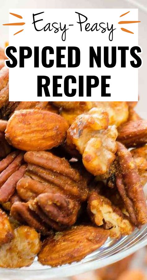 SPICED NUTS RECIPE / Easy-Peasy Party Food On A Budget, Inexpensive Snacks, Cheap Party Food, Spiced Nuts Recipe, Seasoned Nuts, Paleo Snack, Snack Mixes, Chili Spices, Hot Spices