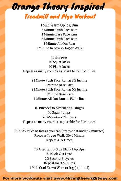 Plyo Workouts, Orange Theory Workout, Plyometric Workout, Orange Theory, Treadmill Workouts, Treadmill Workout, 30 Minute Workout, Fit Girl Motivation, Circuit Workout