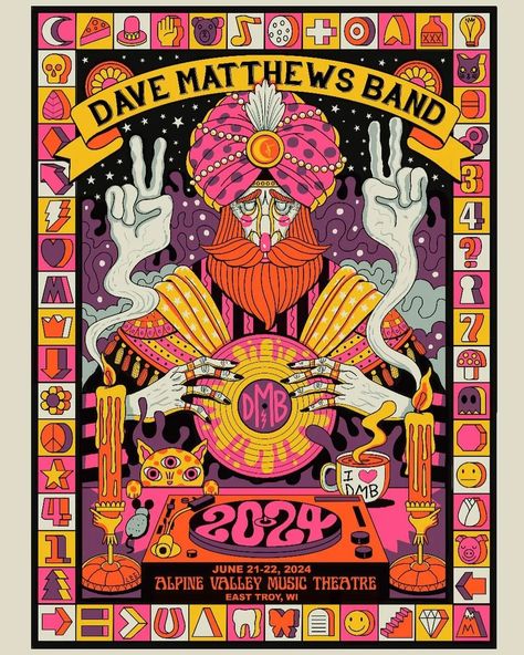 @methanestudios Official @davematthewsband poster. Art by @robertmethane Pop Art Posters Retro Graphic Design, Complex Illustration, Sales Sheet, Concert Poster Art, Promo Flyer, Jazz Concert, Retro Graphic Design, Text Graphics, Pop Art Posters