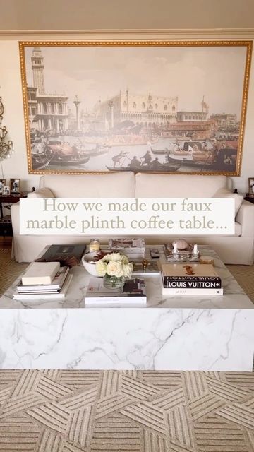 Marble Square Coffee Table, Faux Stone Table Top Diy, Diy Marble Nightstand, Diy Plinth Coffee Table, Marble Plinth Coffee Table, Marble Coffee Table Diy, Diy Marble Coffee Table, Diy Square Coffee Table, Marble Coffe Table