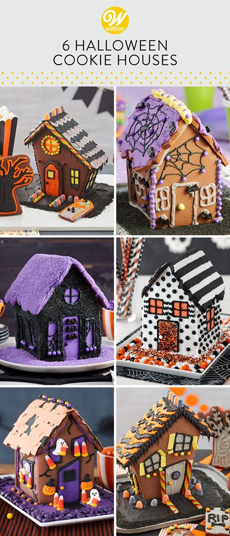 Halloween Gingerbread House Ideas, Cookie Houses, Graham Cracker House, Witches And Warlocks, Halloween Gingerbread House, Halloween Gingerbread, Gingerbread House Ideas, Ginger Bread House Diy, Gingerbread House Recipe