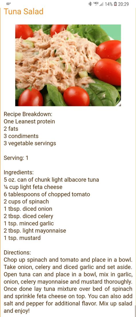 Tuna Fish Recipes, Diet Salad Recipes, Medifast Recipes, Lean Protein Meals, Salad Diet, Medicine Tips, Lean And Green, Tuna Salad Recipe, Lean Meals