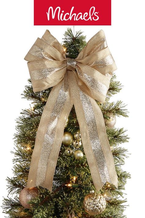 Make this bow tree topper project it is a cute and easy DIY Christmas tree decor idea. Farmhouse Christmas Tree Topper, Ribbon Tree Topper, Bow Tree Topper, Diy Tree Topper, Bow Tree, Ribbon Tree, Christmas Tree Topper Bow, Diy Christmas Tree Topper, Cheap Christmas Gifts