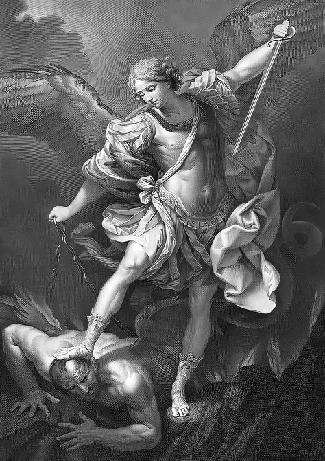 St Michael Tattoo, Saint Art, Archangel Tattoo, Angel Tattoos, Statue Tattoo, Jesus Christ Painting, Catholic Saint, Angel Sculpture, Old School Tattoo Designs