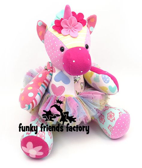 See how to sew my Unicorn Keepsake Memory Toy Pattern! | Funky Friends Factory Unicorn Sewing Pattern, Unicorn Sewing, Unicorn Plushies, Unicorn Stuffed Animal, Craft Eyes, Sewing Stuffed Animals, Ladder Stitch, Unicorn Pattern, Unicorn Plush