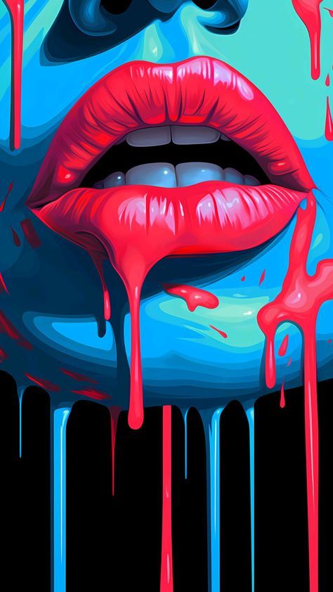 Pop Art Comic Girl, Pop Art Lips, Bright Colors Art, Lip Wallpaper, Kiss Art, Blue Lips, Wallpaper Red, Pop Art Illustration, Masks Art