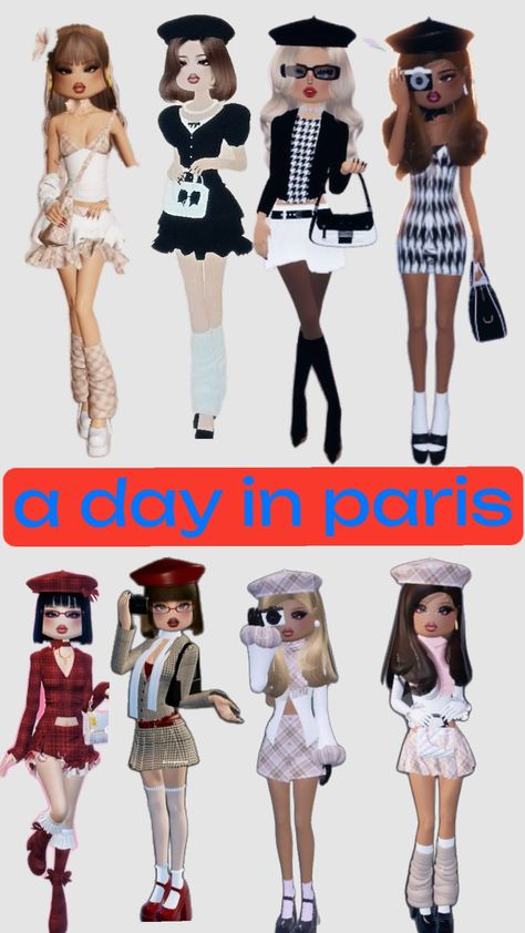 dress to impress theme: a day paris #dti #dtioutfits #dresstoimpress #adayinparis A Day In Paris Dti Outfits, Dti Outfits A Day In Paris, Dress To Impress A Day In Paris Theme, Dress To Impress I Just Came From Theme, A Day In Paris Dress To Impress, Paris Outfit Ideas, Dti Theme, One Day In Paris, Dress Impress