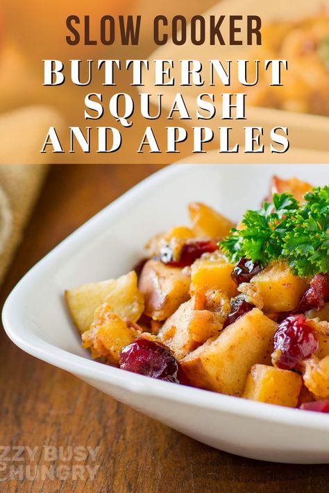 Slow cooker butternut squash and apples is a healthy side dish to serve for your Thanksgiving table and effortless to make #slowcooker #butternutsquash #apples #sides #thanksgiving Thanksgiving Recipes Side Dishes Healthy, Butternut Squash And Apples, Butternut Squash Side Dish, Thanksgiving Side Dishes Crockpot, Slow Cooker Butternut Squash, Thanksgiving Recipes Side Dishes Veggies, Thanksgiving Recipes Side Dishes Easy, Healthy Thanksgiving Sides, Recipes Side Dishes