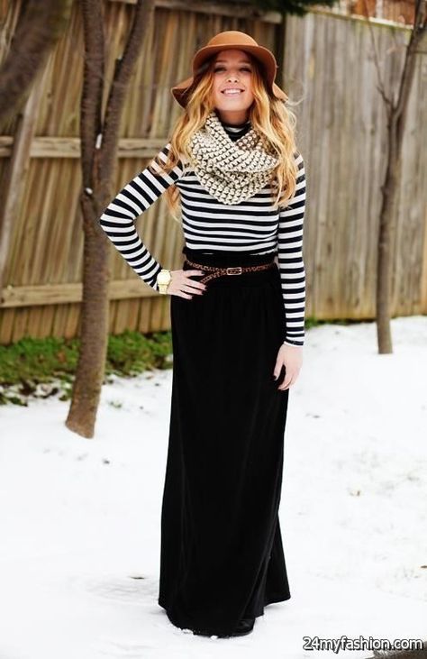 Black Maxi Skirt Outfit Winter, Maxi Skirt Outfit Winter, Mode Edgy, Winter Maxi Skirt Outfit, Black Maxi Skirt Outfit, Long Striped Skirts, Skirt Outfit Winter, Long Pink Skirt, Long Grey Skirt