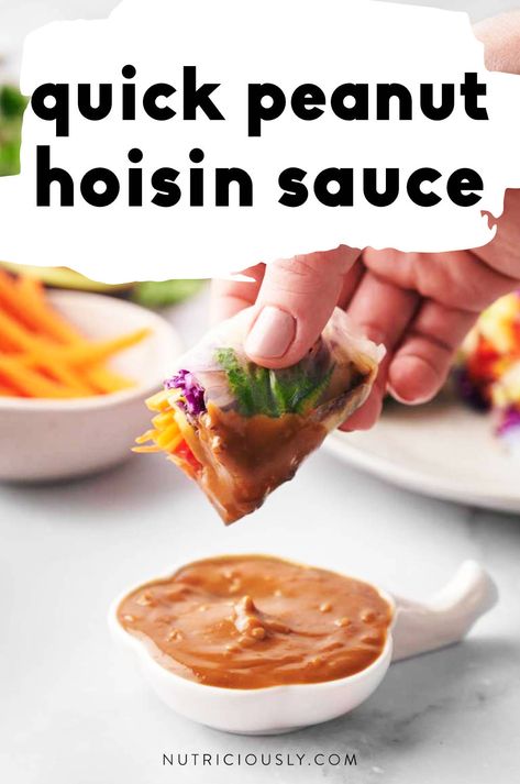 This delicious peanut hoisin dipping sauce requires only 4 ingredients and 3 minutes to make! Perfect for summer rolls, curries, marinades, dressings, and more. This is the vegan sauce of your dreams! Hoisin Dipping Sauce, Portfolio Diet, Summer Roll, Vegan Sauce, Vegan Dips, Diy Food Gifts, Vegan Dip, Recipe Cover, Natural Food Coloring