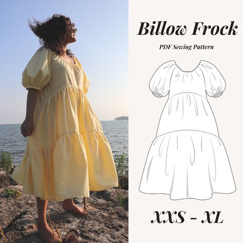 Puffy Dress Pattern, Tobias Konrath, Gathered Dress Pattern, Flowy Dress Pattern, Empire Waist Dress Pattern, Dress Pdf Pattern, Crinkle Cotton, Frock Patterns, Gathered Neckline