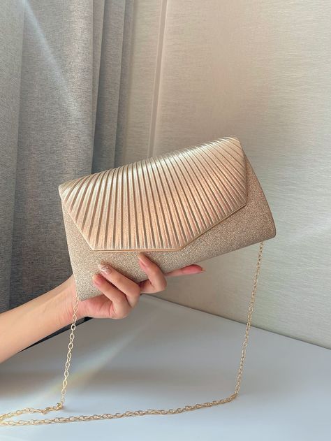 Gold Glamorous Collar  Glitter Plain Square Bag Embellished   Women Bags Wristlet Bag, Banquet Dresses, Wedding Purse, Bag Elegant, Party Purse, Ladies Clutch, Envelope Clutch, Womens Crossbody Bag, Chain Shoulder Bag