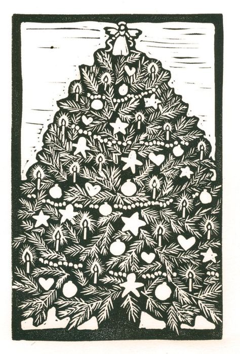 Tracy Gillespie | Block Prints « PoemShape Christmas Tree Linocut, Christmas Linocuts, Christmas Printmaking, Lino Print Pattern, Christmas Blocks, Print Christmas Card, Linocut Printmaking, Lino Art, Lino Prints