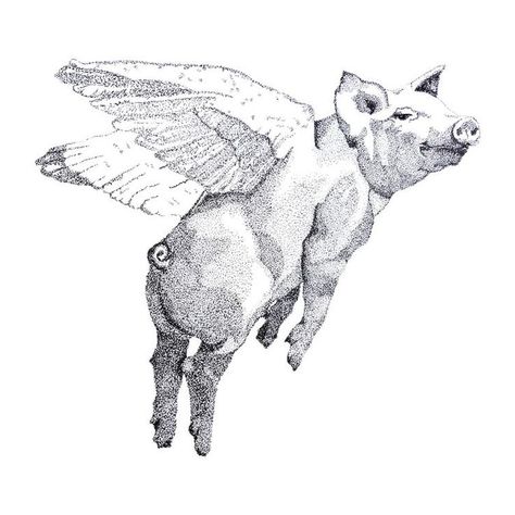 Flying Pig Tattoo, Pig Tattoo, Line Tattoo Ideas, Pig Pen, Pig Drawing, Arte Peculiar, Tattoo Style Drawings, Line Tattoo, Paper Illustration