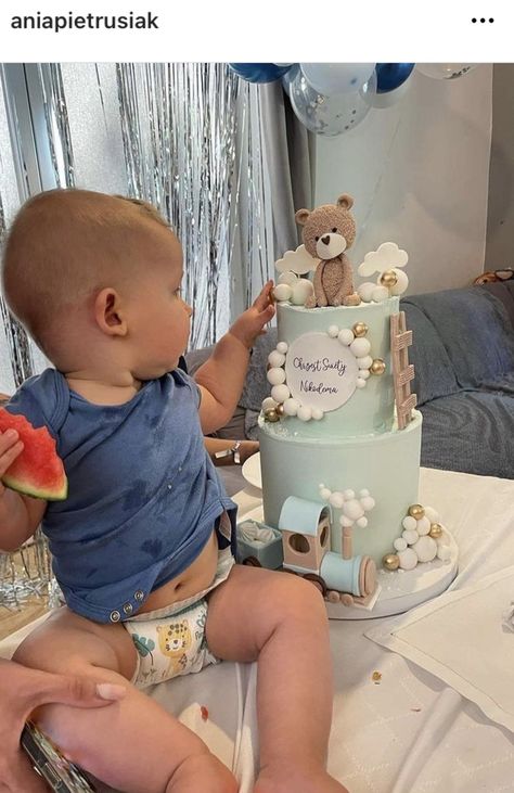 40 Days Cake Baby, Bear Baby Shower Cake, Baby Shower Cakes For Boys, Baby Birthday Cakes, Baby Gender Reveal, Baby Gender, Baby Bear Baby Shower, Reveal Ideas, Baby Cake