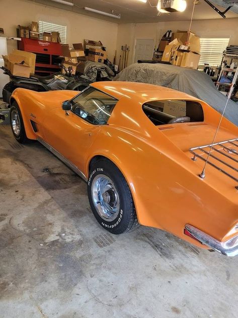 This 1973 Corvette is equipped with an L-82 engine and 4 speed. The car needs paint. Would you repaint it another color? #1973, #Corvette, #L82 1973 Corvette, Car Needs, Best Barns, Chevy Corvette, Car Magazine, Look Older, Number Matching, Barn Finds, Air Cleaner