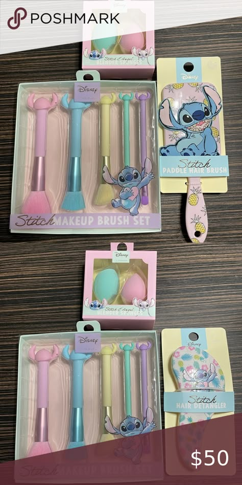 NWT Lilo amd stitch hair brush, makeup brish, and face sponges Stitch Disney Stuff, Stitch Make Up, Lilo And Stitch Makeup, Stitch Skincare, Stitch Stanley, Stitch Gifts Disney, Stitch Vanity, Stitch Makeup, Stitch Toys