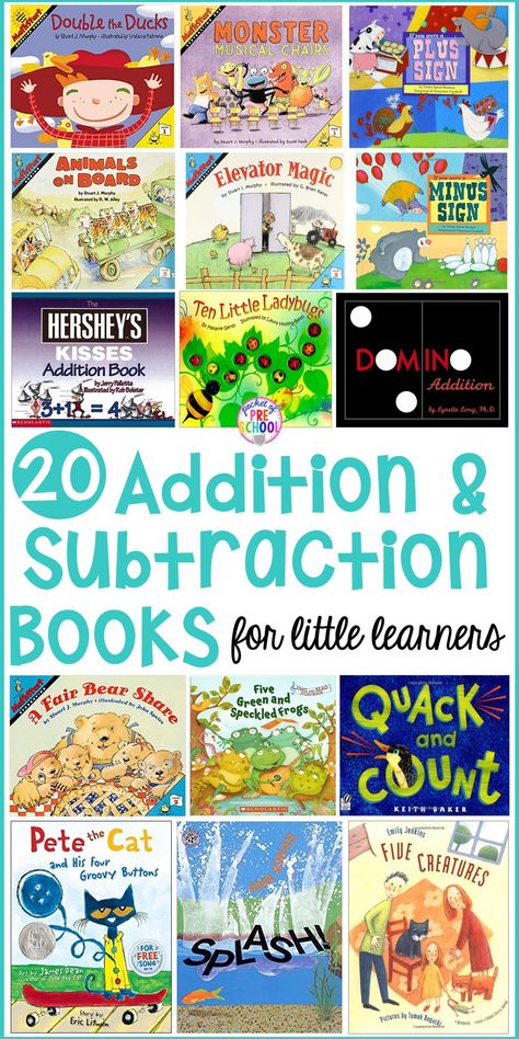 Addition & subtraction book list for preschool, pre-k, and kindergarten. Perfect for addition and subtraction math units. #booklist #mathunit #addition #subtraction 2024 Activities, Teaching Subtraction, Classroom Libraries, Pocket Of Preschool, Teaching Addition, Addition Practice, Math Subtraction, Reading Corners, Preschool Reading