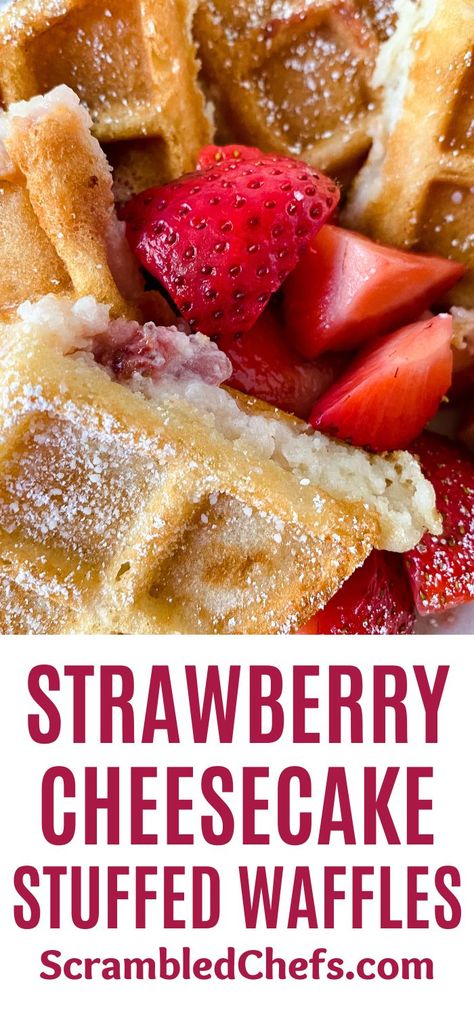 Strawberry Cheesecake Waffles, Stuffed Waffles, Kid Breakfast, Berry Waffles, Cheese Danish Recipe, Oven Baked Bacon, Eggo Waffles, Cheese Waffles, Fluffy Waffles