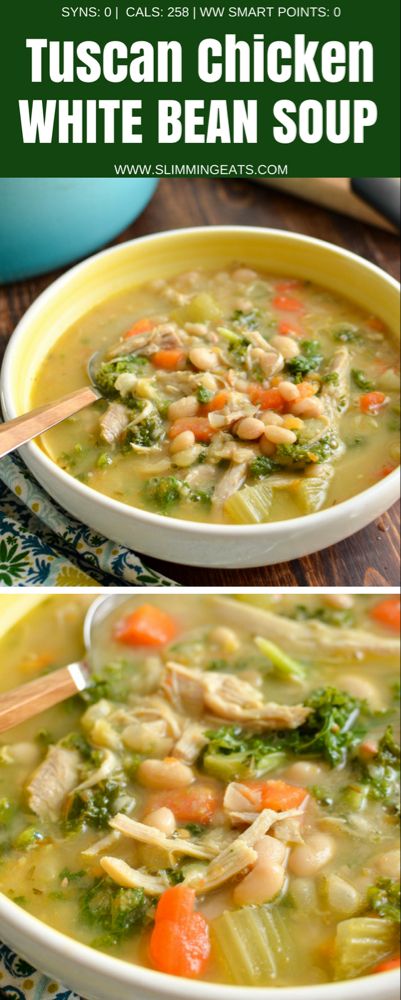 Weight Watchers Chicken Chili, Chicken And White Bean Soup, Weight Watchers Chili, Weight Watchers Soup, Weight Watchers Chicken, Weight Watchers Soup Recipes, Bean Soup Recipes, Tuscan Chicken, Soup Diet