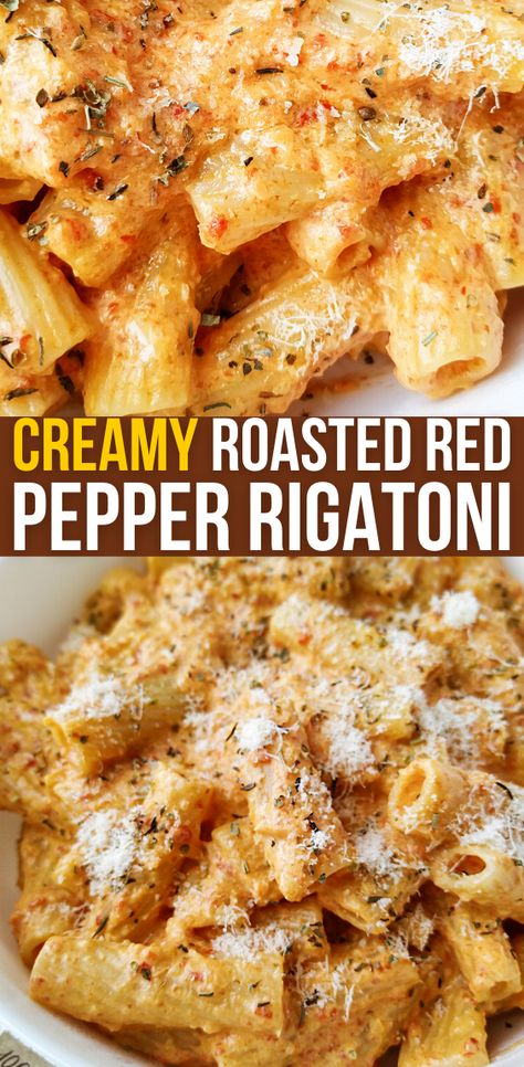 ROASTED RED PEPPER RIGATONI Roasted Red Pepper Rigatoni, Red Pepper Rigatoni, Rigatoni Recipes, Rigatoni Pasta, Pasta Dinners, Pasta Dinner Recipes, Roasted Red Pepper, Health Dinner Recipes, Rigatoni