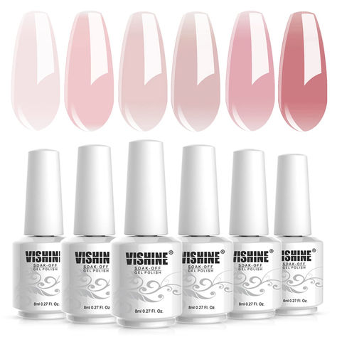 Vishine Nude Gel Polish Kit, Sheer Milky Pink Jelly Transparent Nail Polish UV LED Gel Nail Polish Varnish Nail Art DIY Saon 6Pcs 8ML Nude Gel Polish, Natural Nails Manicure, White Gel Nails, Milky Pink, Easy Manicure, Milky Nails, Maroon Nails, Nagellack Trends, Chrome Nail Powder