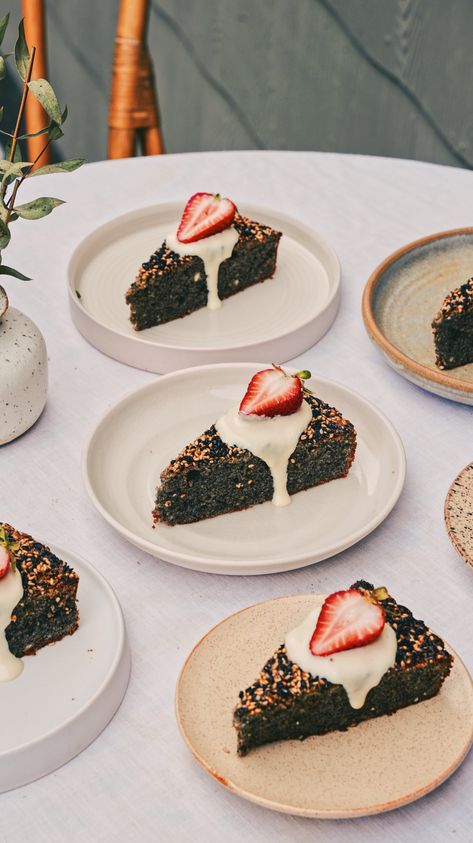 Blueberry Ricotta Breakfast Cake, Ricotta Breakfast Cake, Black Sesame Cake, Black Sesame Mochi, Ricotta Breakfast, Black Sesame Dessert, Sesame Mochi, Sesame Cake, Cafe Cakes