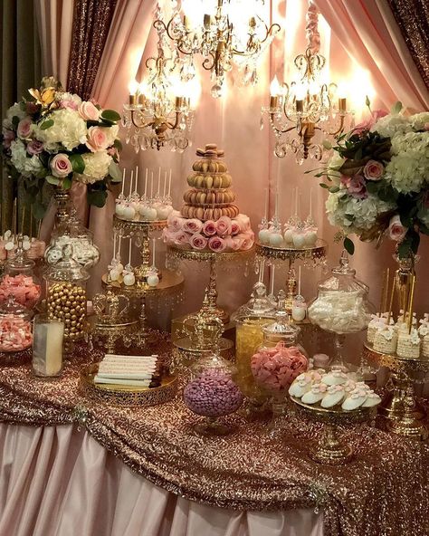 15 Party Ideas Quinceanera, Pink Quince Theme, Rose Gold Quince, Sweets Table Wedding, Rose Gold Quinceanera, Quince Decor, Sweet 15 Party Ideas Quinceanera, Sweet 15 Party Ideas, Quince Themes