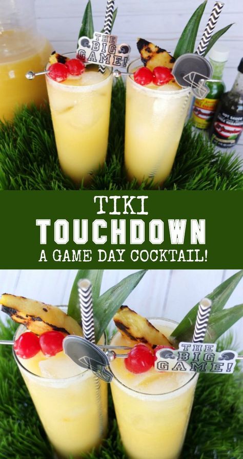 A football cocktail for the Big Game that is a mix of delicious flavors of a classic tiki cocktail mixed with the spices of El Yucateco® Green Chile Habanero sauce. Plus enter the sweepstakes to win tailgating and homegating packages! #ad #KingofFlavor Football Party Drinks, Bartending Drinks, Super Bowl Drinks, Superbowl Cocktails, Tailgate Drinks, Football Drink, Rally Ideas, Chile Habanero, Tiki Drink