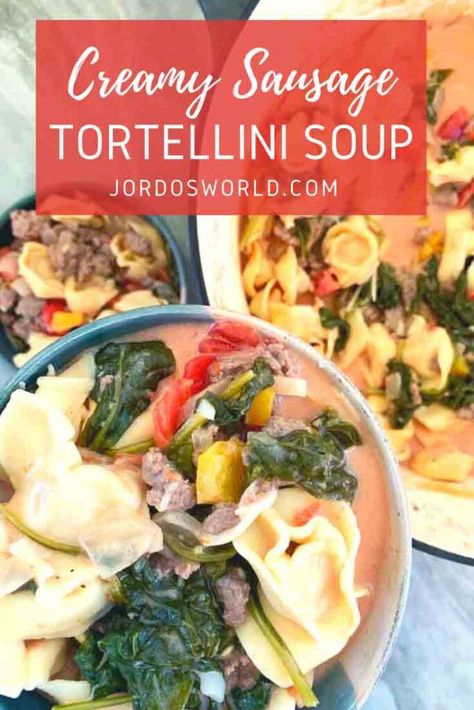 Tortellini Soup Easy, Italian Tortellini Soup, Creamy Sausage Tortellini Soup, Creamy Sausage Tortellini, Italian Sausage Tortellini, Italian Sausage Tortellini Soup, Italian Tortellini, Macro Tracking, Creamy Tortellini Soup