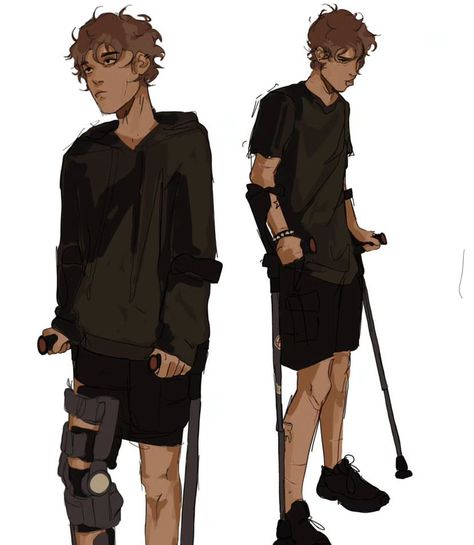 Disabled Remus Lupin Fanart, Crutches Drawing, Gay Character Art, Disabled Character Art, Disabled Character Design, Disabled Oc, Remus Lupin Fan Art, Marauders Fan Art, Stage Manager