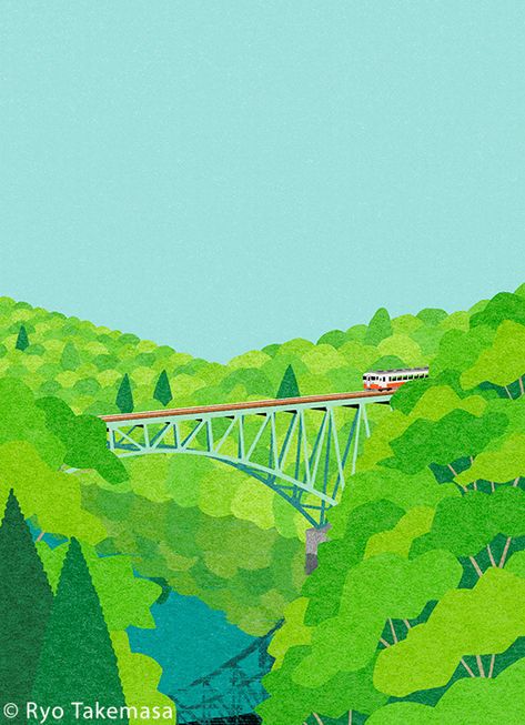 Roy Takemasa, Train Illustration Drawing, Ryo Takemasa, Train Illustration, Mountain Bike Art, Abstract Painting Diy, Gouache Color, Art University, Naive Illustration