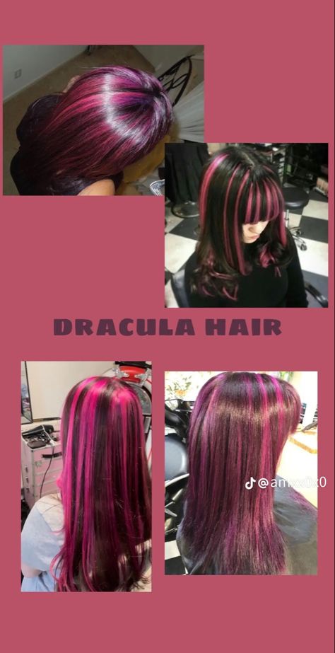 Dracula Hair, Pink Hair Streaks, The Wet Look, Boosting Confidence, Hairstyle Easy, High Hair, Goth Hair, Hair Color Streaks, Hair Streaks