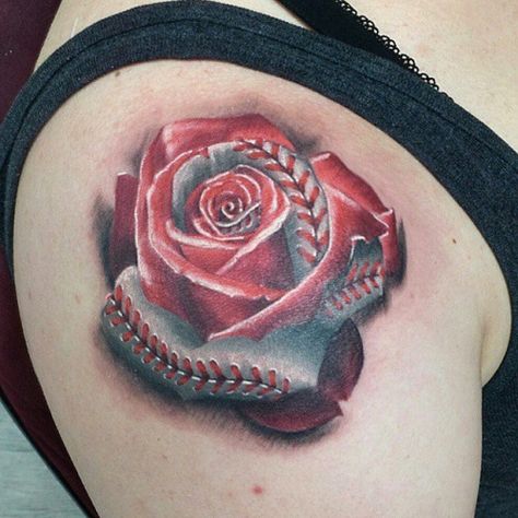 Baseball Rose Tattoo, Softball Tattoos, Softball Roses, Neat Tattoos, Baseball Tattoo, Baseball Tattoos, 3 Tattoo, Tattoo Cover, Sister Tattoos