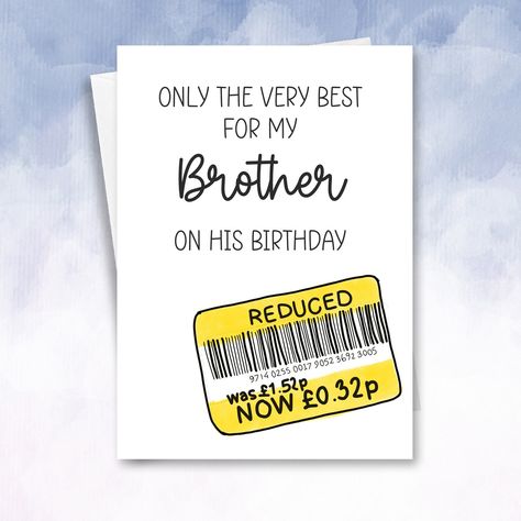 Birthday Card for Brother | Funny Birthday Card | Funny Card | Fun Birthday Day Card | Birthday Day Gift for bro | Funny Card by SquidgeMakes on Etsy Birthday Cards For Older Brother, Birthday Day Card, Card For Brother, Brother Funny, Brother Humor, Birthday Cards For Brother, Birthday Card Funny, Brother Birthday, Funny Birthday Card