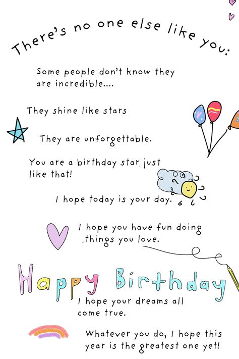 Happy amazing birthday cute poem on birthday card by Ashley Rice Bday Card Quotes, Happy Birthday Affirmations, Digital Birthday Card Ideas, Birthday Card Writing Messages, Aesthetic Bday Wishes, Kids Birthday Quotes, Birthday Affirmations, Bday Letter, Birthday Wishes Poems