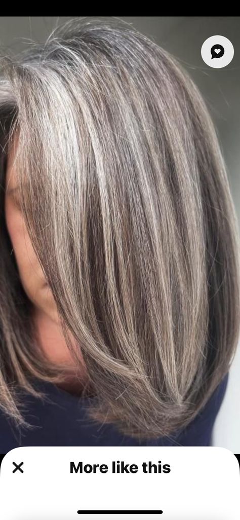 Dark Hair Gray Blending, Brown Hair With Silver Highlights, Balayage Hair Grey, Gray Blending, Grey Blending, Gray Hair Styles, Gray Balayage, Grey Hair Transformation, Grey Highlights