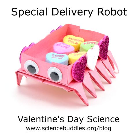 This Special Delivery #robot with its load of heart candies is a #ValentinesDay favorite. Based on simple Junkbot and Bristlebot robots, this #STEM idea is part of our free "Be My STEM Valentine" collection. #scienceclass #ValentinesDaySTEM #scienceteacher #STEMactivity #scienceactivity #STEMeducation #sciencefair #homeschool #afterschool Candy Delivery, Valentines Robots, Heart Candies, Delivery Robot, Paper Circuits, Homemade Valentines Day Cards, Engineering Activities, Simple Circuit, Homemade Valentines