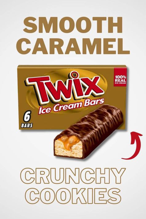 TWIX Ice Cream Bars flawlessly transform the classic cookie bar into a frozen TWIX delight. A mixture of creamy vanilla ice cream, delicious caramel, and crunchy cookie pieces housed beneath a satisfying milk chocolate shell. Individually wrapped for convenience, they’re perfect for a quick snack or for sharing with friends and family. Twix Ice Cream Bar, Twix Ice Cream, Ghirardelli Peppermint Bark, Vegan Protein Shake, Chocolate Peppermint Bark, Gum Flavors, Bubble Gum Flavor, Ice Cream Bars, Chocolate Breakfast